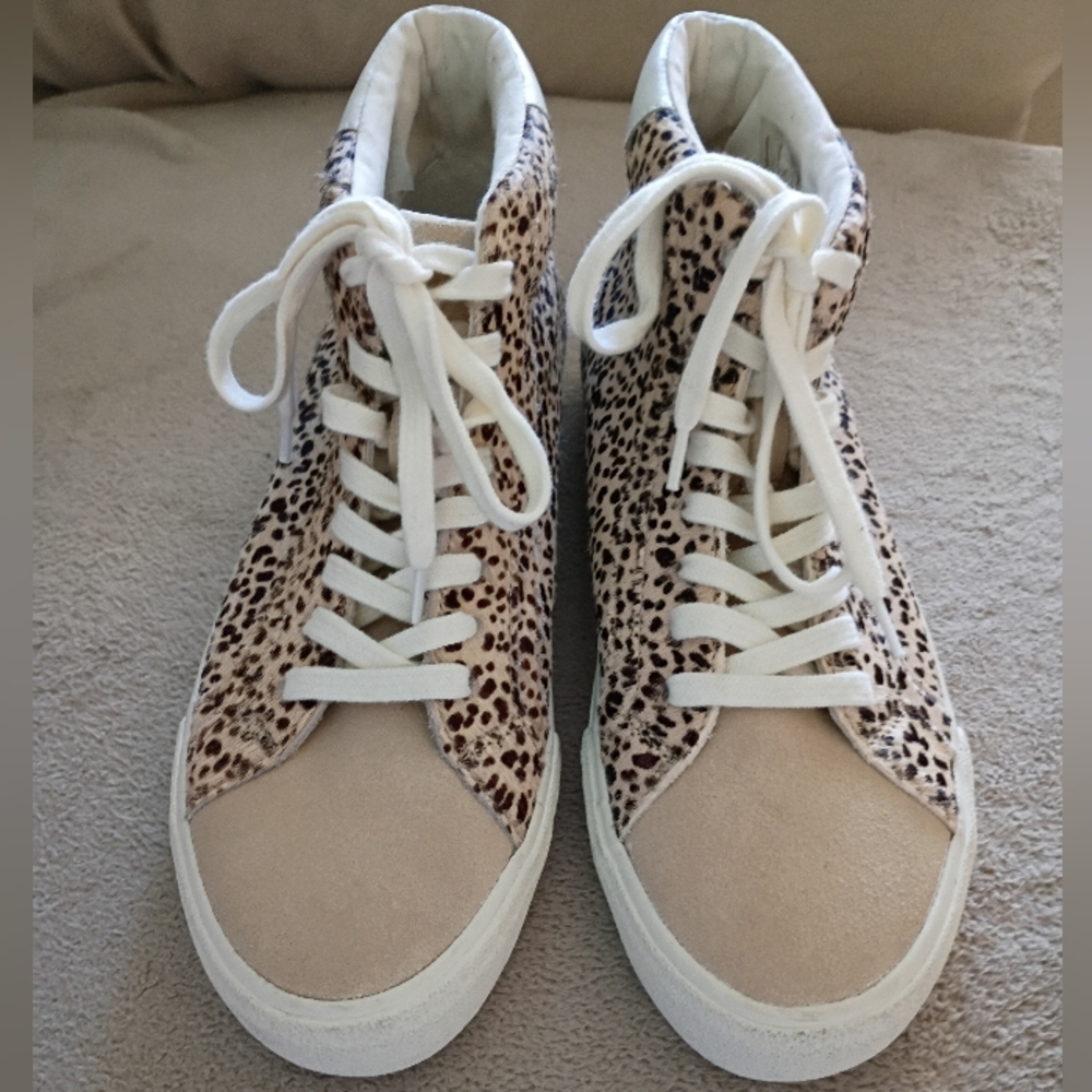 NWT Madewell Leopard Print Calf Hair High-Top Sneakers Women8.5/Men 7size. - Picture 3 of 10